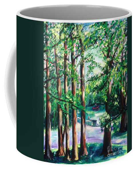 Oil Painting Coffee Mug featuring the painting View of Woodside Lake by Karen Francis