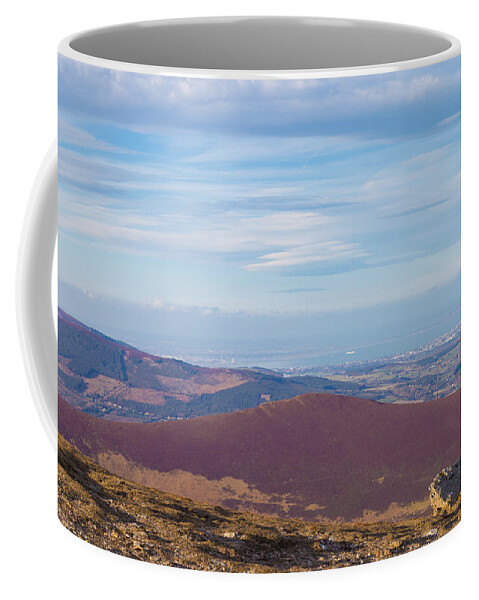 Blue Coffee Mug featuring the photograph View towards Bray and Dublin from Djouce summit by Semmick Photo