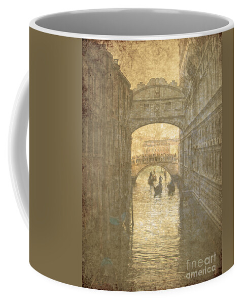 Ancient Coffee Mug featuring the digital art Vintage Bridge of sighs in Venice by Patricia Hofmeester