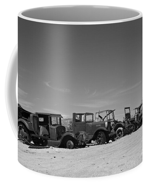 Black And White Coffee Mug featuring the photograph Vintage Cars by Kelly Holm