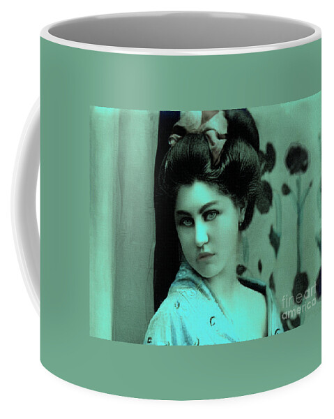 Vintage Coffee Mug featuring the photograph Vintage Lady In Kimono Portrait Mint by Lesa Fine