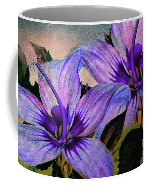 Lily Coffee Mug featuring the photograph Vintage Painted Lavender Lily by Judy Palkimas