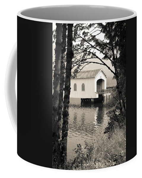 Lowell Covered Bridge Coffee Mug featuring the photograph Vintaged Covered Bridge by Athena Mckinzie