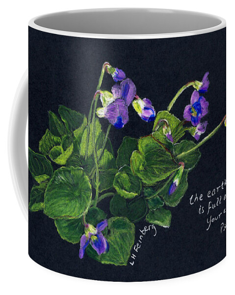 Flowers Coffee Mug featuring the painting Violets and Psalm 104 by Linda Feinberg