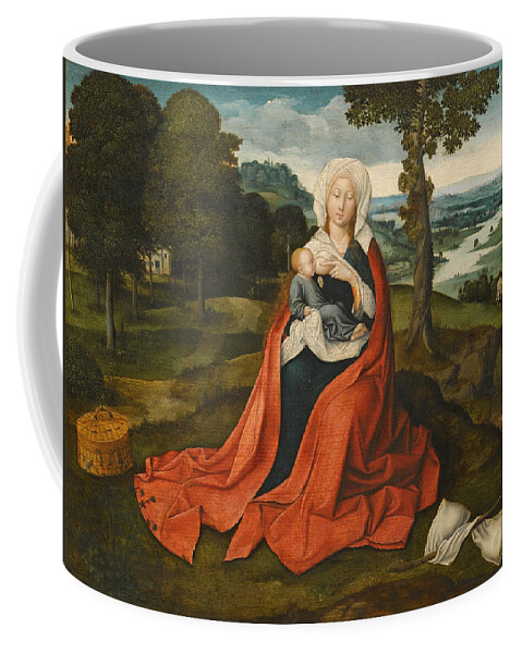 Workshop Of Joachim Patinir Coffee Mug featuring the painting Virgin and Child seated before an extensive Landscape by Workshop of Joachim Patinir