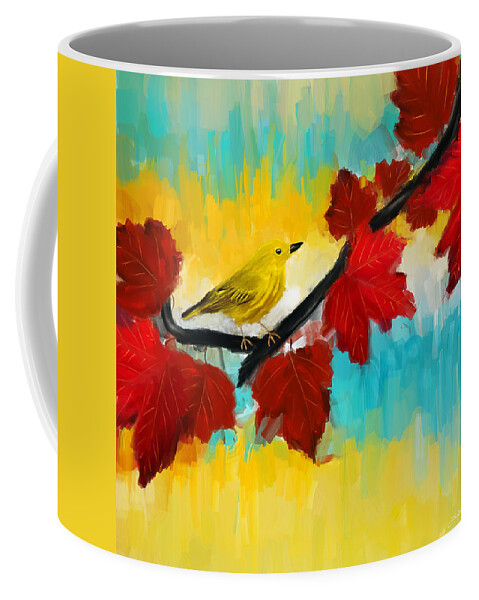 Yellow Coffee Mug featuring the painting Vividness by Lourry Legarde