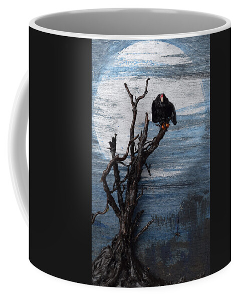 Vulture Coffee Mug featuring the sculpture Vulture with Blue Moon by Roger Swezey