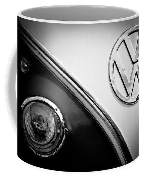 Vw Bus Coffee Mug featuring the photograph VW Emblem Black And White by Athena Mckinzie