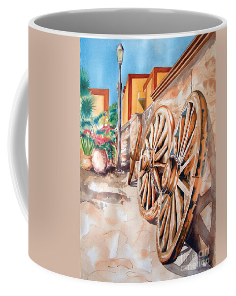 Landscape Paintings Coffee Mug featuring the painting Wagon Wheels by Kandyce Waltensperger