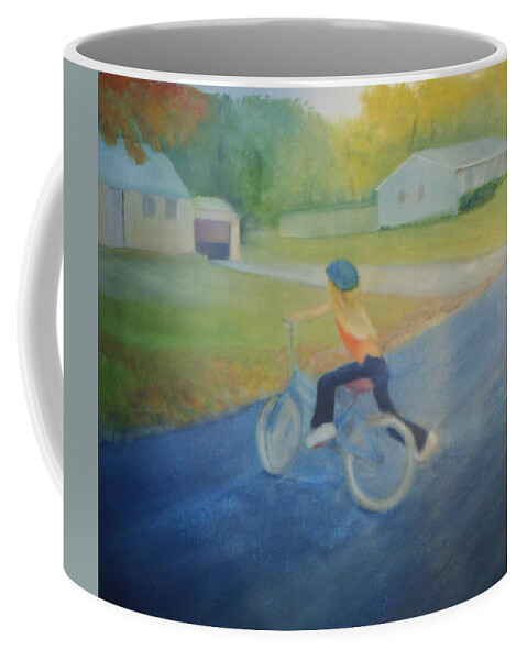 Bike Coffee Mug featuring the painting Wait for Me by Sheila Mashaw