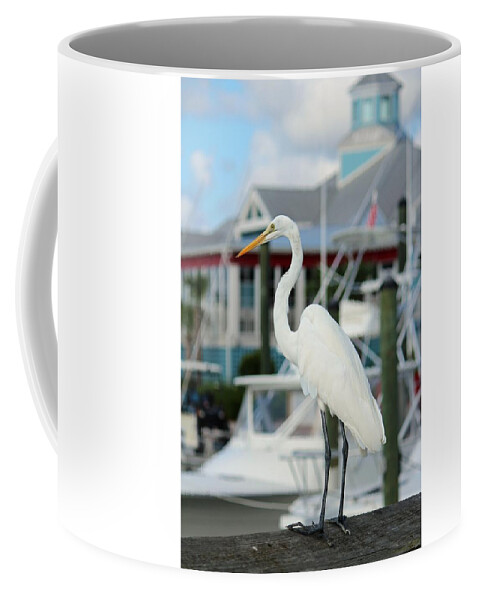 Egret Coffee Mug featuring the digital art Waiting For The Boat by Cynthia Guinn