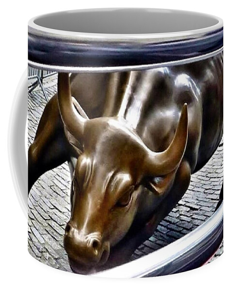 Wall Street Bull Statue Coffee Mug featuring the photograph Wall Street Bull Statue by Susan Garren