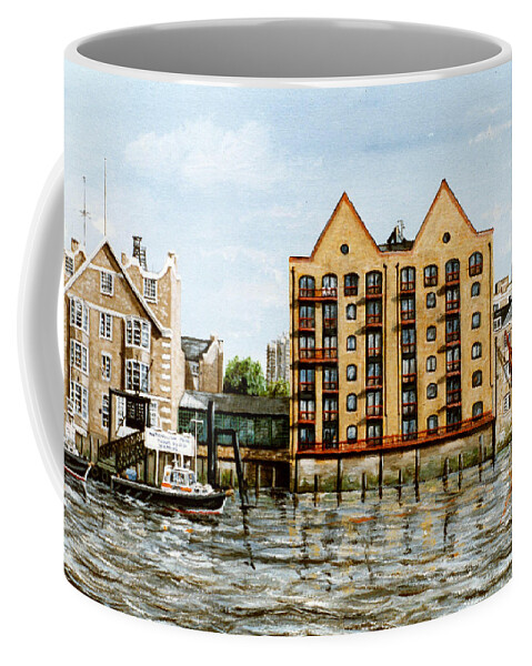 Wapping Coffee Mug featuring the painting Wapping Thames Police Station and rebuilt St Johns Wharf London by Mackenzie Moulton