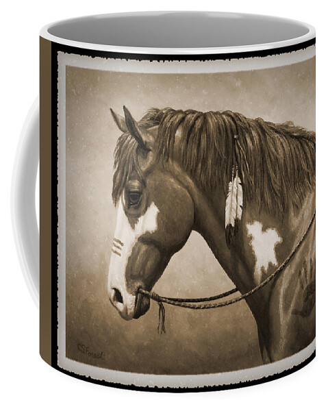 Horse Coffee Mug featuring the painting War Horse Old Photo FX by Crista Forest