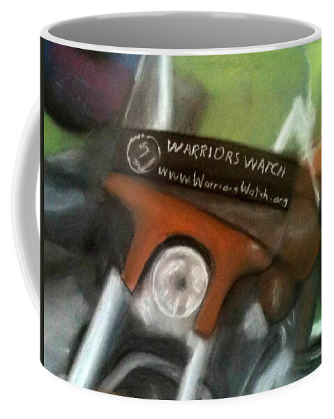 Motor Cycle Coffee Mug featuring the painting Warrior's Watch Rider by Sheila Mashaw