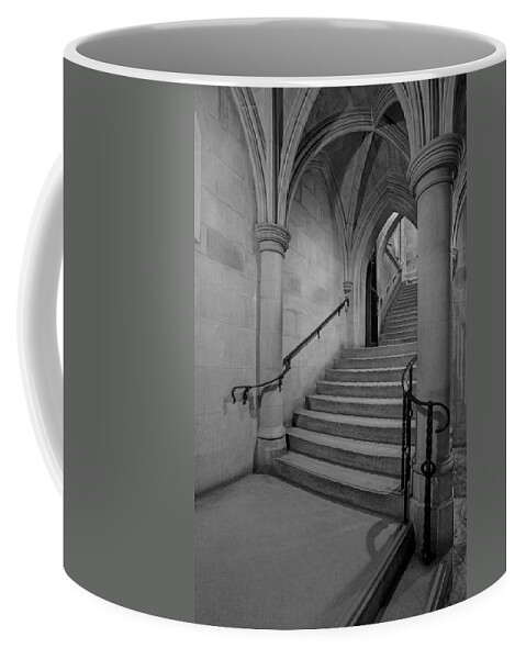 National Cathedral Coffee Mug featuring the photograph Washington Cathedral Staircase Architecture BW by Susan Candelario