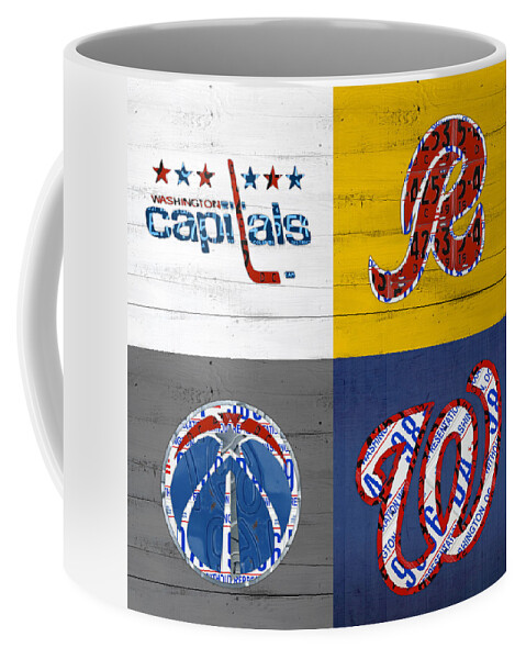 Washington Coffee Mug featuring the mixed media Washington DC Sports Fan Recycled Vintage License Plate Art Capitals Redskins Wizards Nationals by Design Turnpike