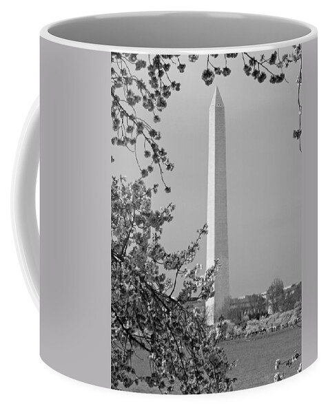 Cherry Blossoms Coffee Mug featuring the photograph Washington Monument and Cherry Blossoms in April by Emmy Vickers