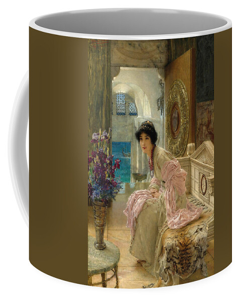 Lawrence Alma-tadema Coffee Mug featuring the painting Watching and Waiting by Lawrence Alma-Tadema