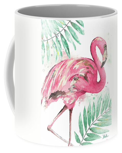 Watercolor Coffee Mug featuring the painting Watercolor Leaf Flamingo II by Patricia Pinto
