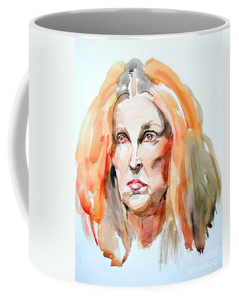 Watercolor Portrait Of A Woman Coffee Mug featuring the painting Watercolor Portrait of a mad redhead by Greta Corens