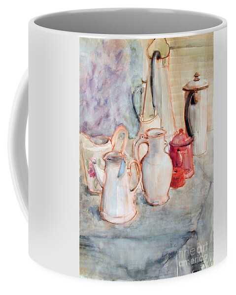 Greta Corens Watercolors Coffee Mug featuring the painting Watercolor still life with red can by Greta Corens