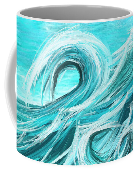 Turquoise Coffee Mug featuring the painting Waves Collision - Abstract Wave Paintings by Lourry Legarde