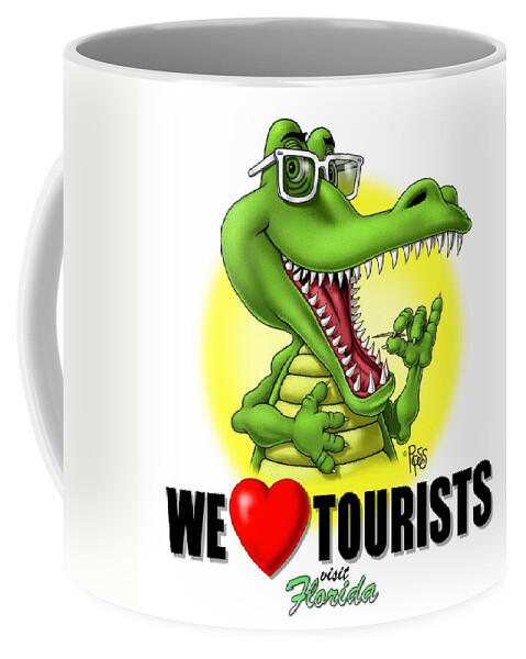 Animals Coffee Mug featuring the digital art We Love Tourists Gator by Scott Ross