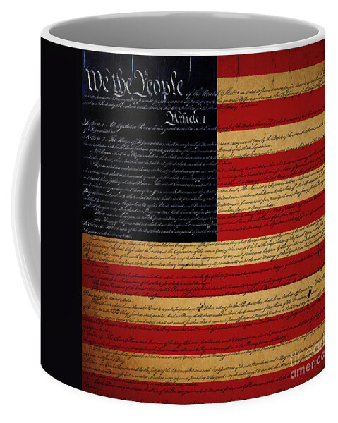 Usa Coffee Mug featuring the photograph We The People - The US Constitution with Flag - square by Wingsdomain Art and Photography