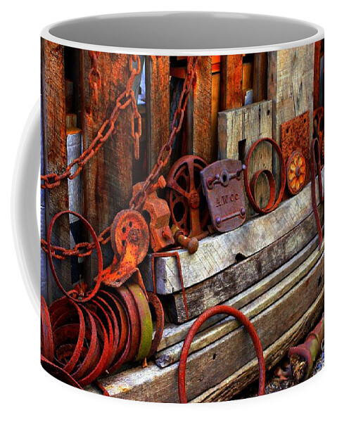 Marcia Lee Jones Coffee Mug featuring the photograph Weathered Rims And Chainss by Marcia Lee Jones