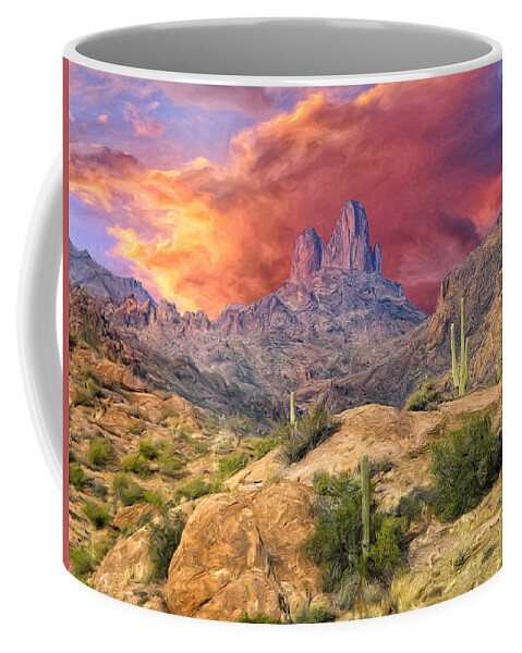 Weavers Needle Coffee Mug featuring the painting Weavers Needle by Dominic Piperata