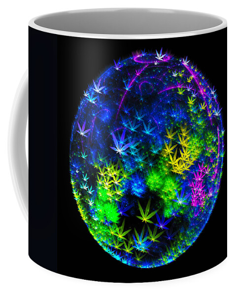 Planet Coffee Mug featuring the digital art Weed planet full of cannabis plants by Matthias Hauser