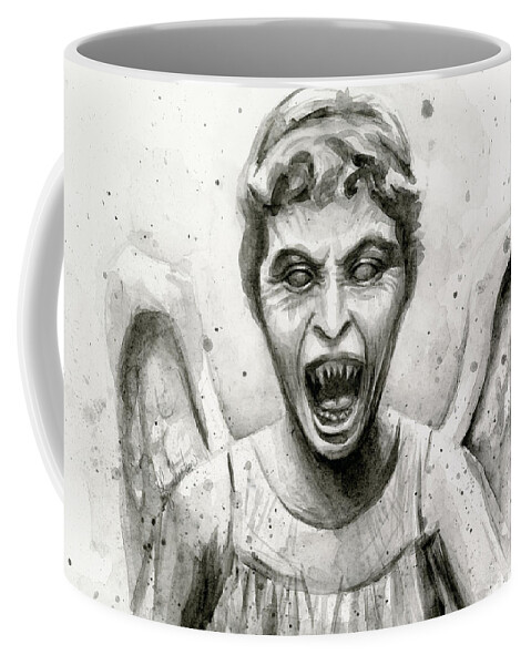 Weeping Coffee Mug featuring the painting Weeping Angel Watercolor - Don't Blink by Olga Shvartsur