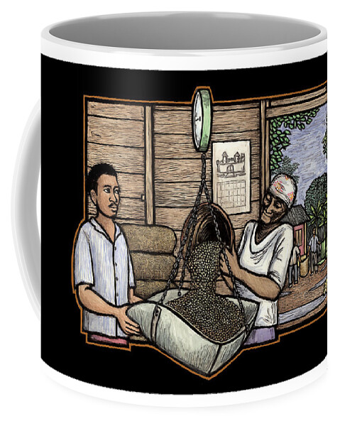 Coffee Coffee Mug featuring the mixed media Weighing Coffee by Ricardo Levins Morales