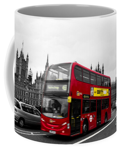 Red Coffee Mug featuring the photograph Westminster and Red Bus by Matt Malloy