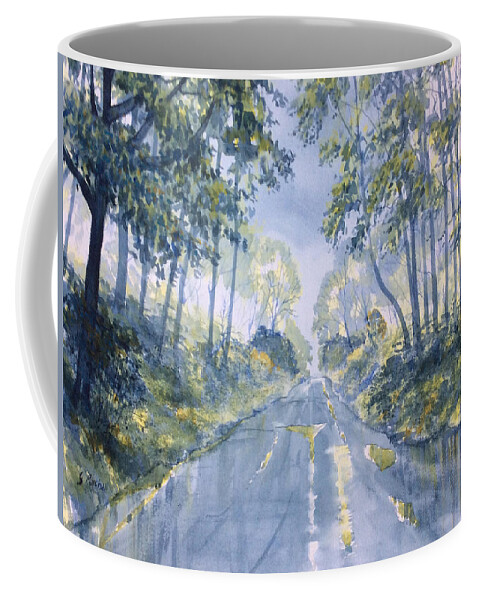 Glenn Marshall Coffee Mug featuring the painting Wet Road in Woldgate by Glenn Marshall