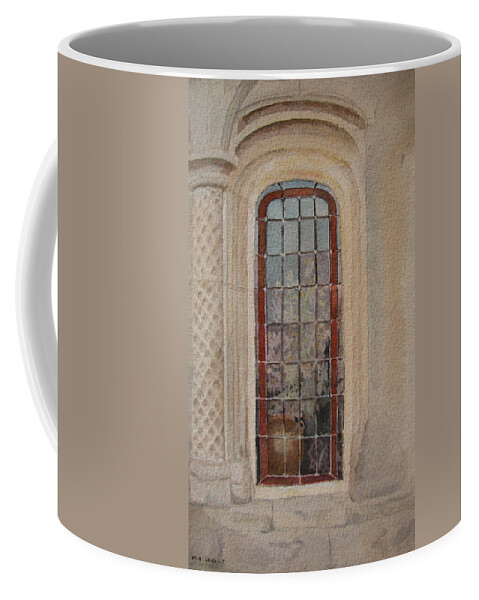 Window Coffee Mug featuring the painting What is Behind the Window Pane by Mary Ellen Mueller Legault