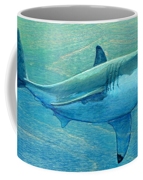 Shark Paintings Coffee Mug featuring the painting What Lurks Below by Nathan Ledyard