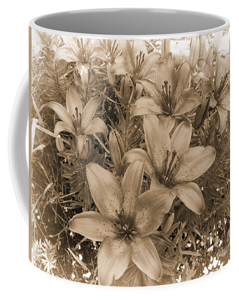 Oriental Lilies Coffee Mug featuring the mixed media White Chocolate by Beverly Guilliams