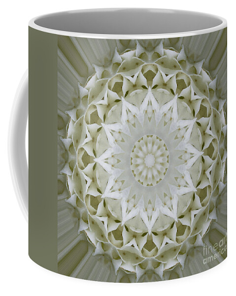 Mandala Coffee Mug featuring the photograph White Floral Mandala 7 by Carrie Cranwill