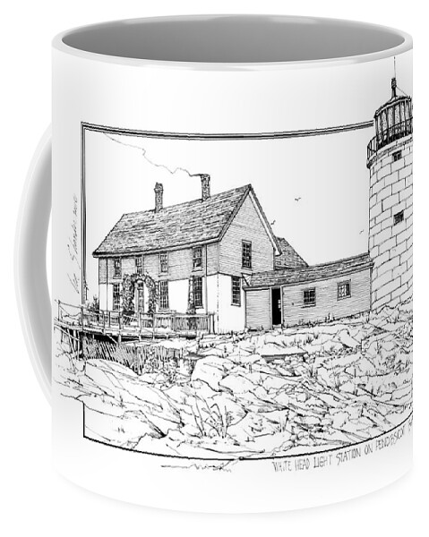 White Head Light Station Coffee Mug featuring the drawing White Head Light Station Penobscot Maine by Ira Shander