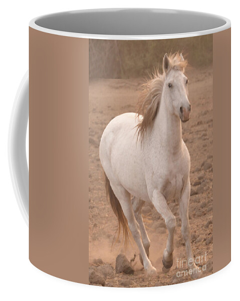 Rtf Ranch Coffee Mug featuring the photograph White Mare Approaches Number One Close Up Muted by Heather Kirk