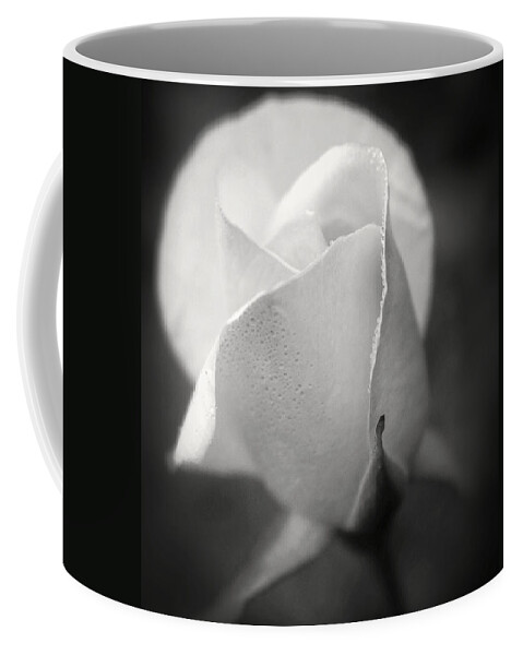 White Rose Coffee Mug featuring the photograph White Rose Moonlight Glow - Black and White Flower Photography by Ella Kaye Dickey