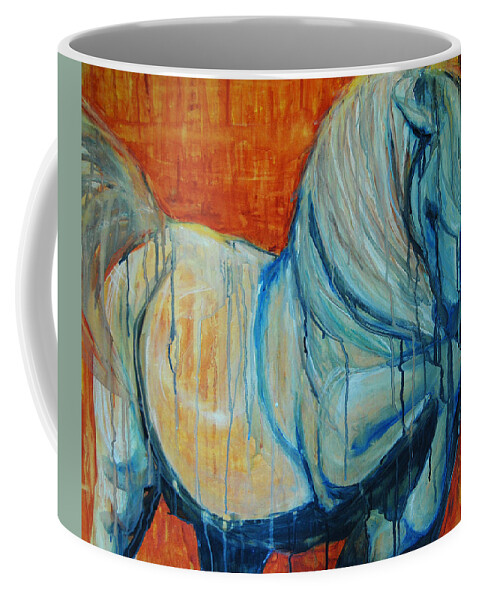 Horses Coffee Mug featuring the painting White Stallion 1 by Jani Freimann