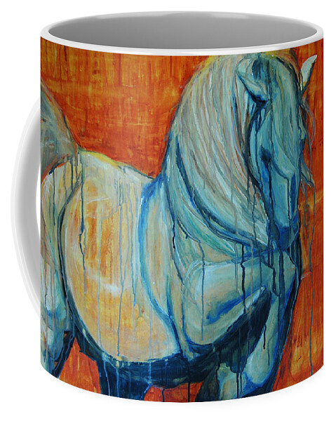 Horses Coffee Mug featuring the painting White Stallion by Jani Freimann