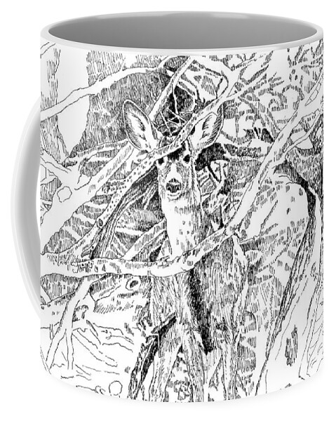 Art Coffee Mug featuring the drawing White-tail Encounter by Bern Miller