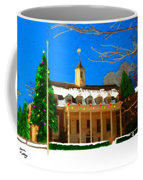 Northeastern Coffee Mug featuring the painting Whittle Hall at Christmas by Bruce Nutting