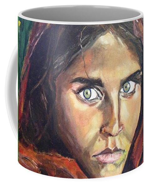 Afghan Girl Coffee Mug featuring the painting Who's That Girl? by Belinda Low