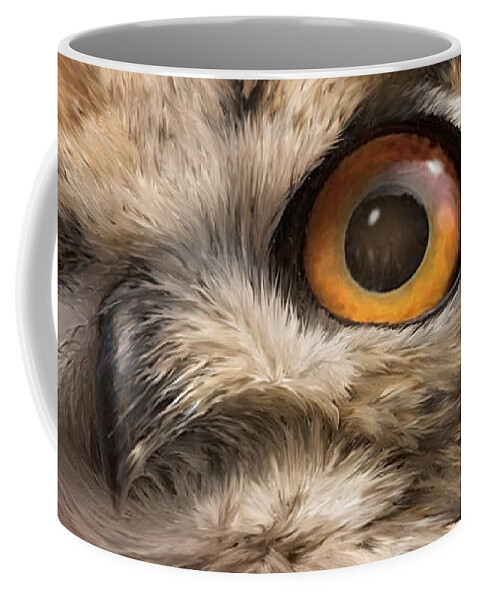 Owl Coffee Mug featuring the mixed media Wild Eyes - Owl by Carol Cavalaris