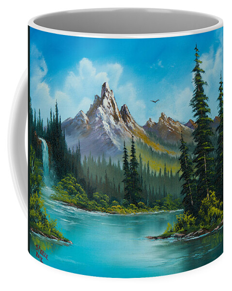 Landscape Coffee Mug featuring the painting Wilderness Waterfall by Chris Steele